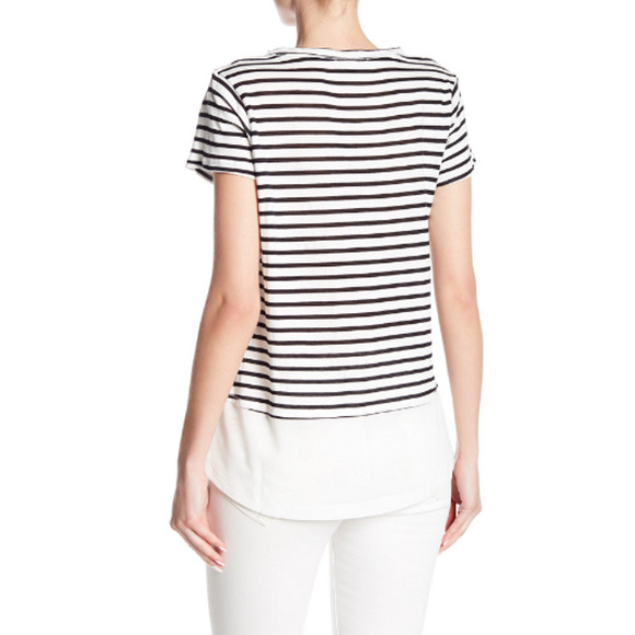 Sanctuary Women Striped Split Neck T-Shirt White Size L - Picture 2 of 2